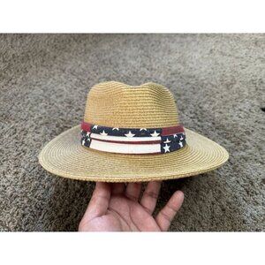 C.C Women Brim Straw Panama Paper Polyester Fedora Summer Beach Sun Hat USA Flag